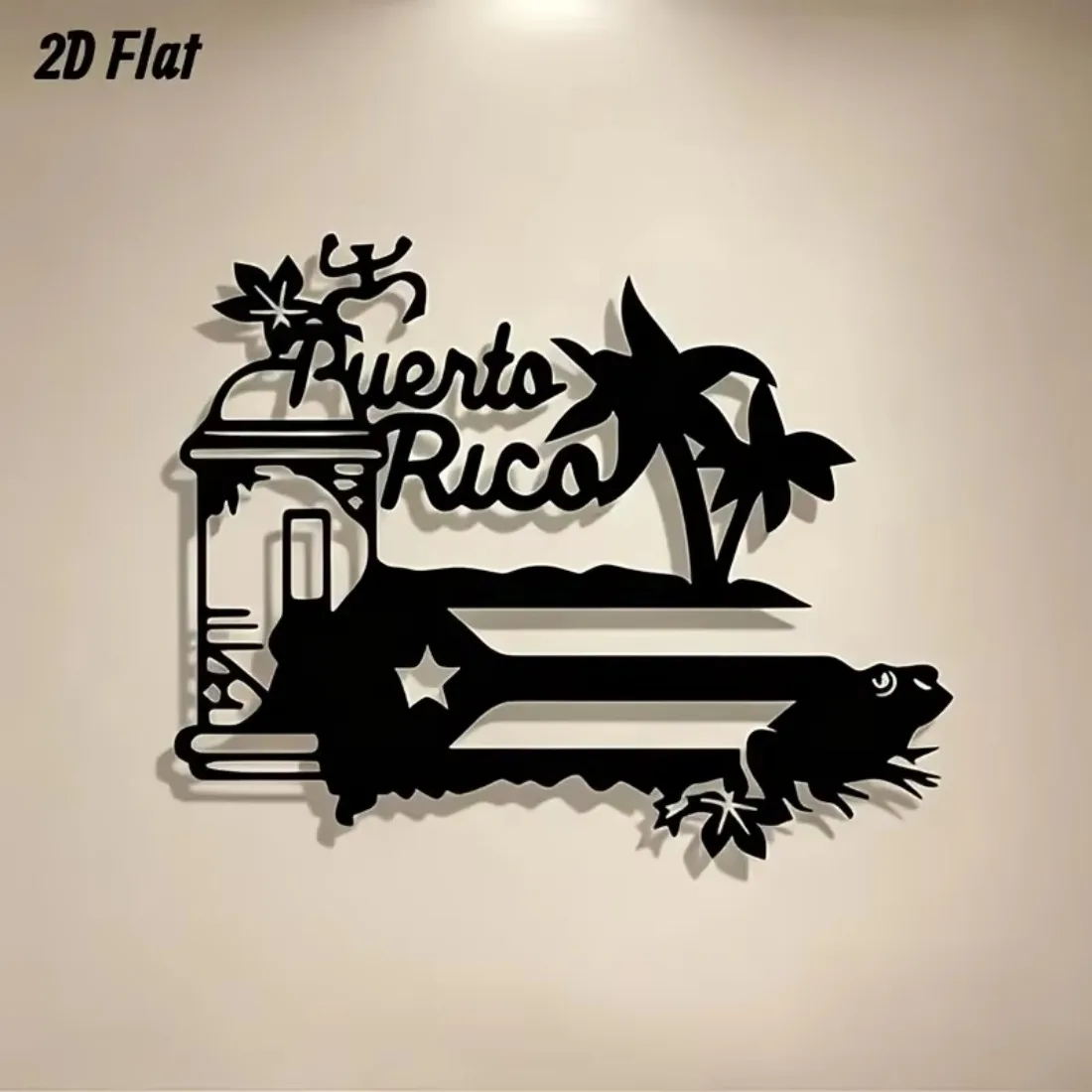 CIFBUY Puerto Rico Flag Vintage Spanish Motto Metal Wall Art Iron Hanging Sculpture, Laser Cut 2D Flat Silhouette, Powder-Coated