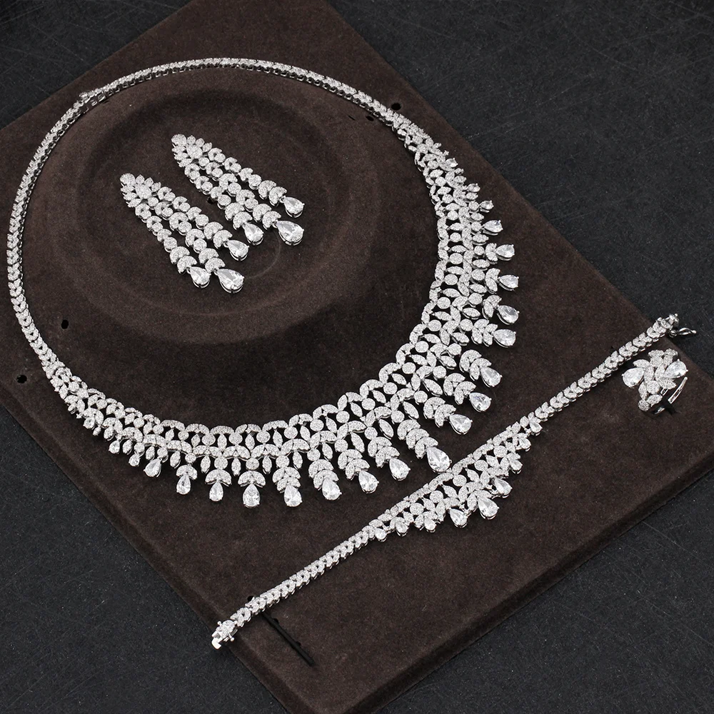 

Bride Talk Luxury 4 PCS Jewelry Sets Cubic Zirconia Tassels Design Dubai Women Wedding Engagement High Quality Jewelry