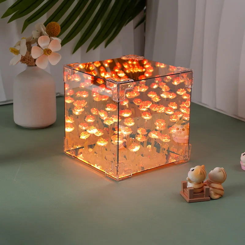 Romantic Rose Flower Box Handmade Led Tulip Night Light DIY Material Package Bed Desktop Ornament Mirror Box Living Room Decor