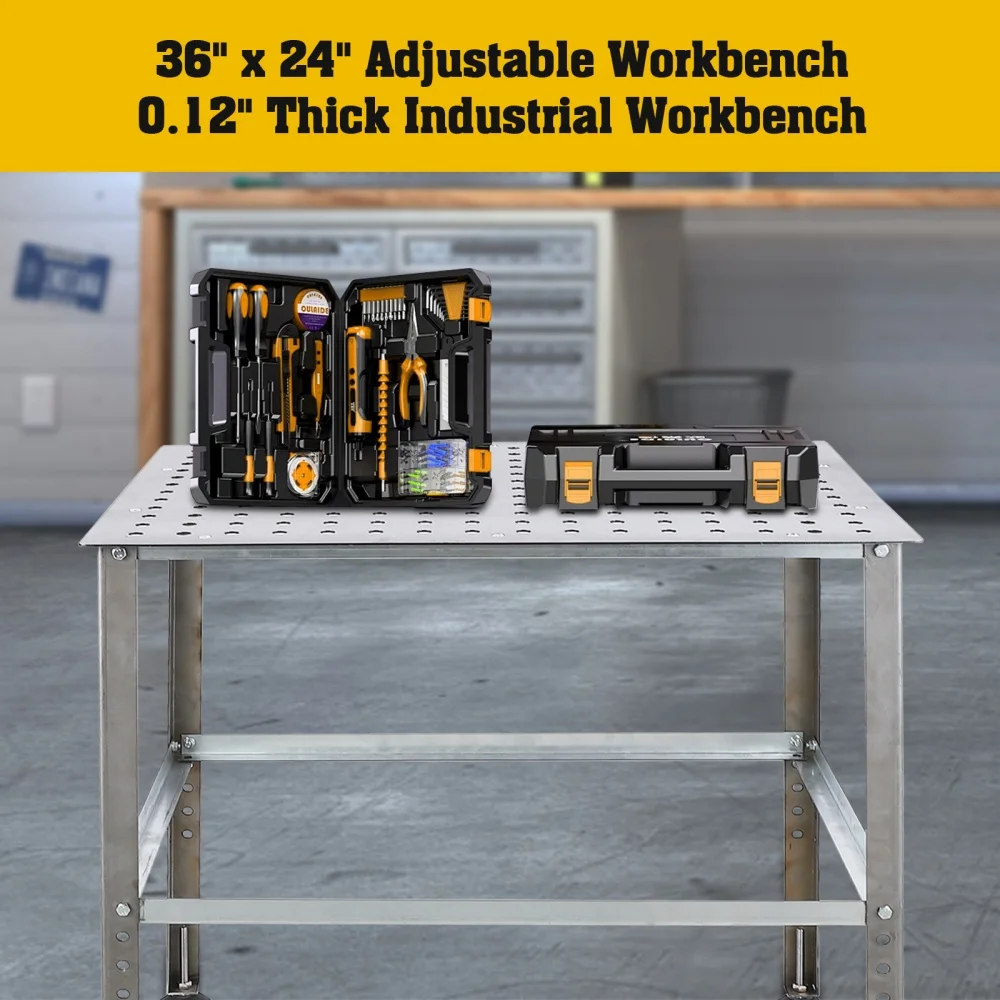 Welding Table 36x24 Inch Workbench, Adjustable Beam & Feet, 600lbs Capacity for Garage Shop Home