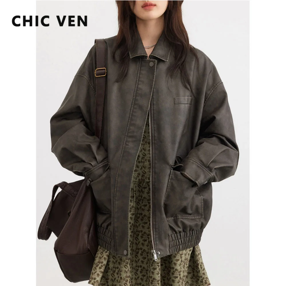 CHIC VEN Women Jackets New Vintage Washed Female Casual Coat Heavy Duty Ladies Jacket Streetwear Loose Autumn Spring 2024