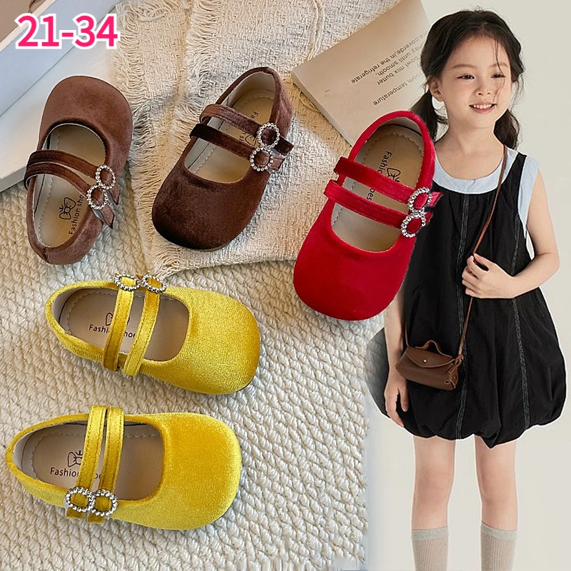 Girls Mary Jane Shoes Velvet Princess Childrens Flats Toddler Baby Soft Dress Footwear for Party Wedding Kids All‑Season Shoes