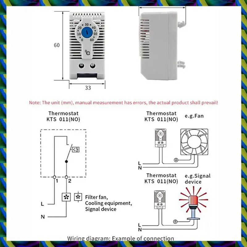 يوميا 4X KTS011 لا عادة مفتوحة قابل للتعديل الميكانيكية متحكم في درجة الحرارة خزانة ترموستات Din السكك الحديدية ، تستخدم للتبريد