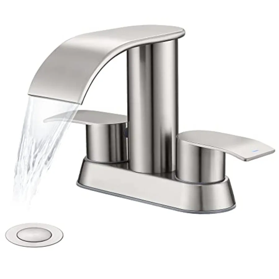 

Waterfall Bathroom Sink Faucet, Two Handles Bathroom Faucet with Metal Pop up Sk Dra Stopper, Two Or 3 Holes Bathroom Bas Mixer