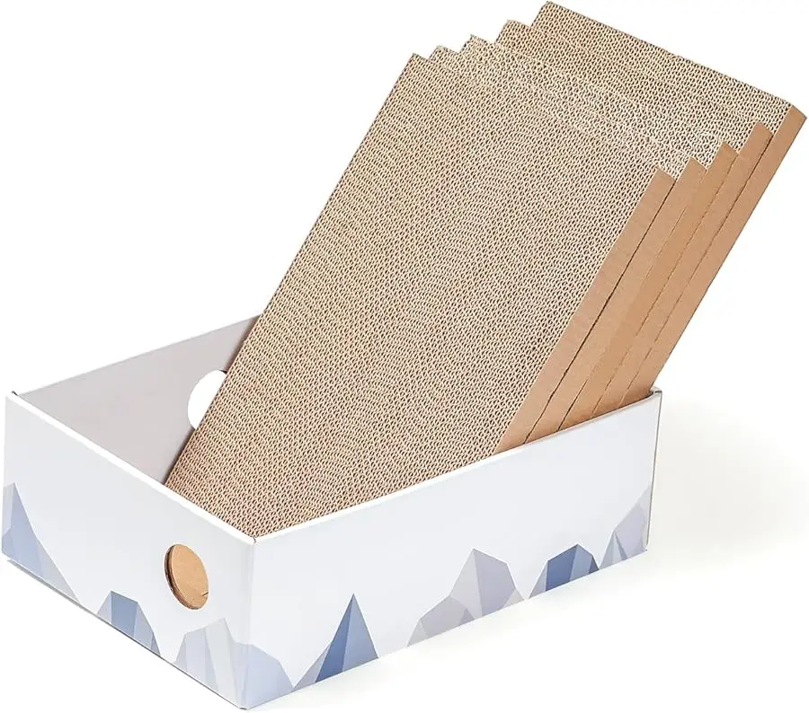 

Cat Scratcher Box with Heavy-Duty Double-Sided Cardboard Pad, Cardboard Lounger, Interactive Hole Design, Cat Bed for Indoor Cat