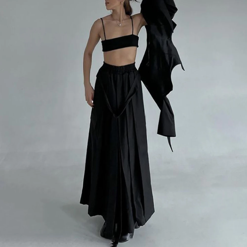 

Y2k Dark Ribbon Design Pleated Skirt Pants Genderless Streetwear Fashion Youth Outdoor Trend Casual Pants Unisex 2026 Spring New