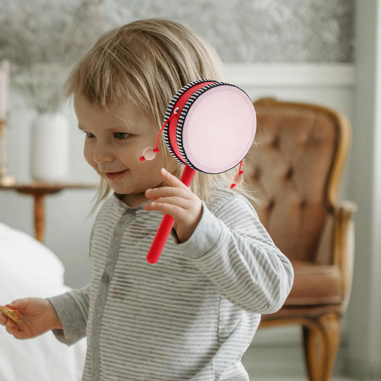 Tambour à hochet chinois, Instrument traditionnel à main pour enfants en bas âge, éducation musicale, cloche à main pour bébé, tambour rotatif