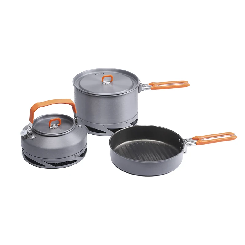 Camping Saucepan Kit Compact Cookware Heat Exchanger Aluminium Kettle Frying Pan Ideal for Fishing Picnic Camping