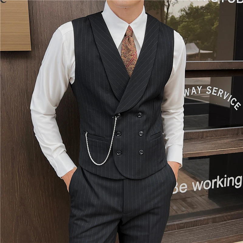 4XL-M Brand Clothing Men's Spring High Quality Business Suit Vest/Male Slim Fit Stripe Double-breasted Blazers Vest Men's Dress