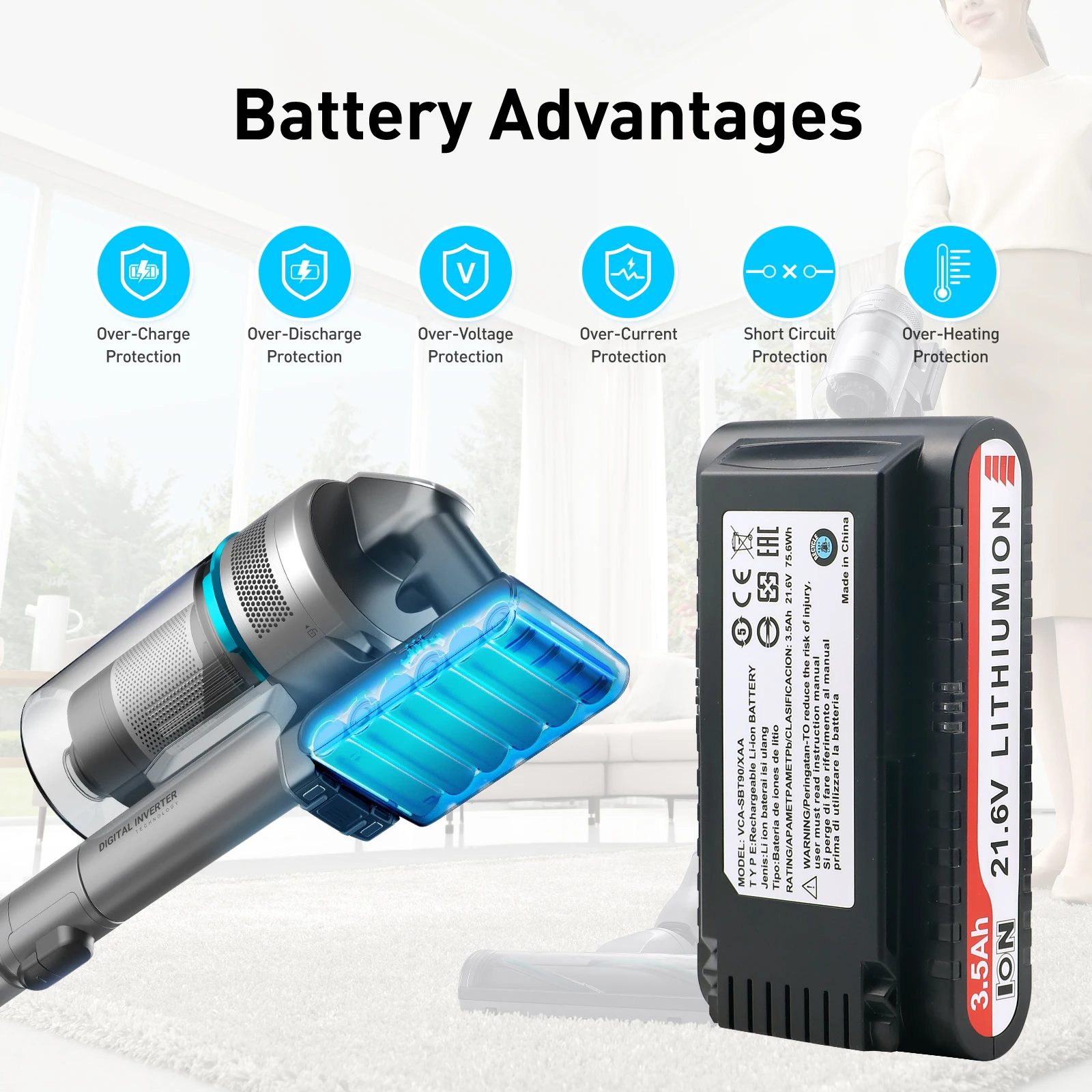 Batteria ricaricabile per aspirapolvere agli ioni di litio Nastima 21.6V 3500mAh per Samsung VCA-SBT90/XAA per aspirapolvere Jet90 Jet75 Jet75Pet