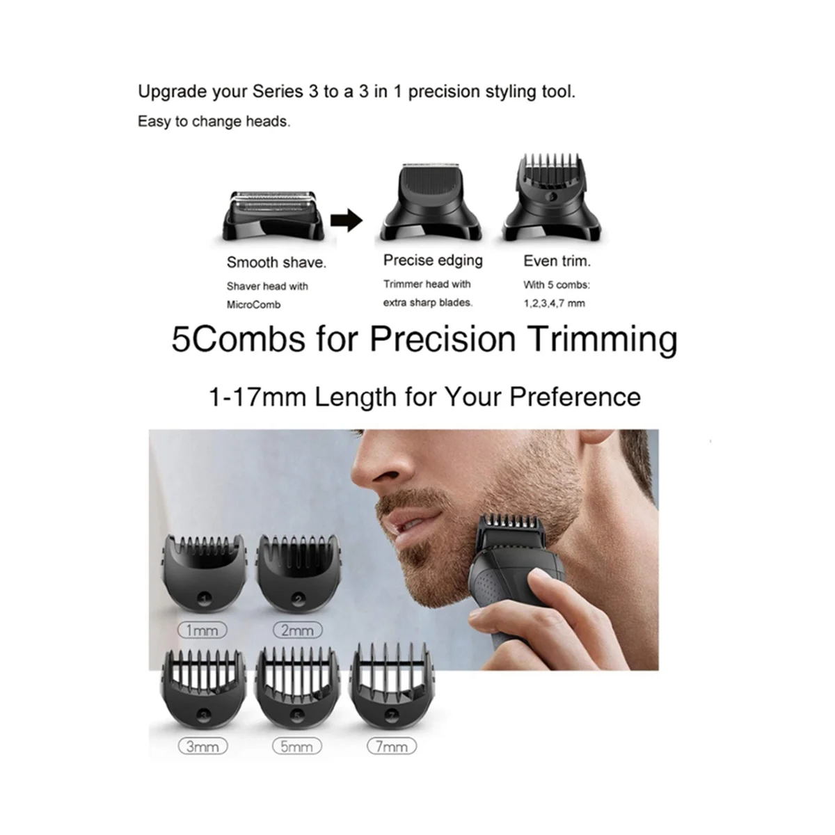 Replacement Trimmer Attachment for Braun Series 3 Electric Shavers Comb BT32 300S 301S 310S 320S 330S 340S 360S 380S -B