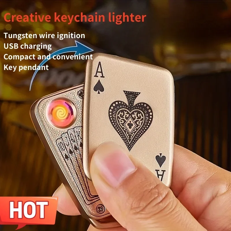 Poker metal tungsten wire electric lighter windproof cigarette lighter USB charging lighter creative pendant smok  gadget Hot