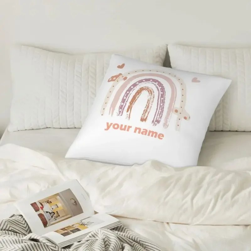 Rainbow Print Custom Cushion Cover Adult Children Personalized Name Customize Pillowcase Home Housewarming Birthday Gifts