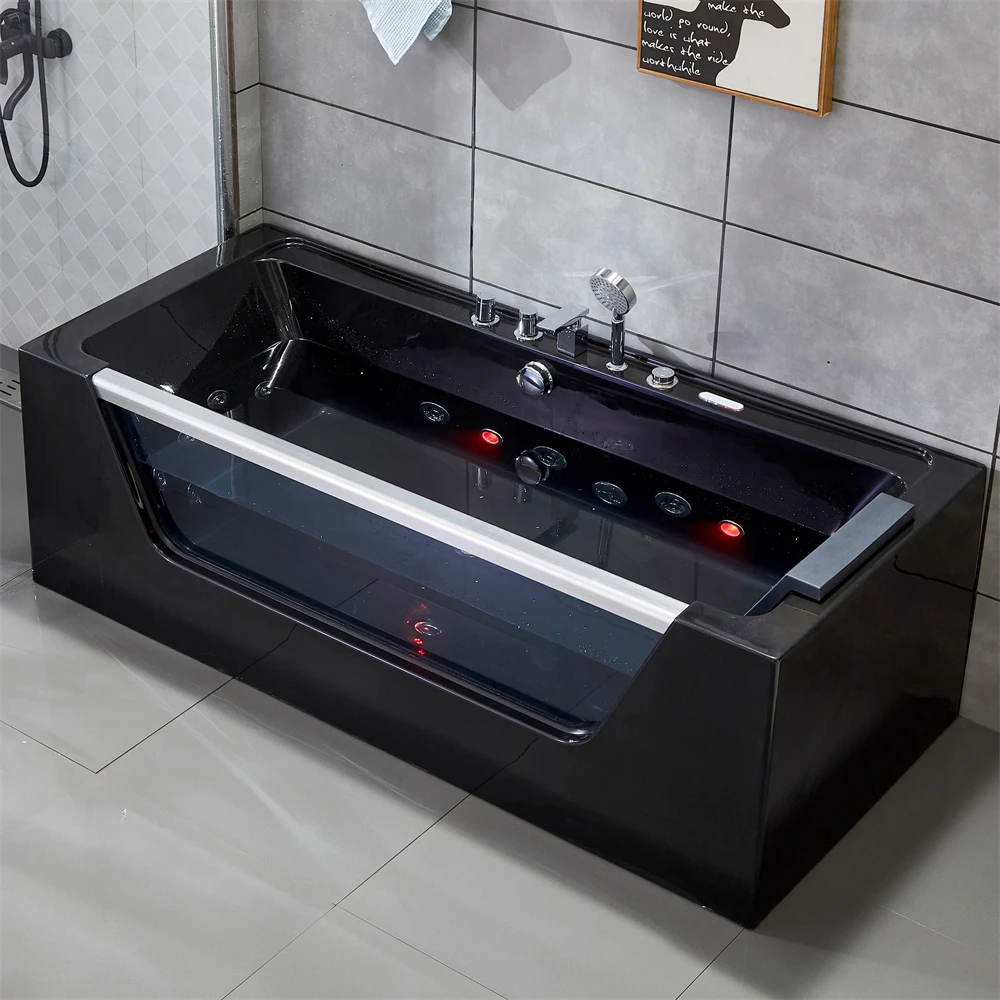 Luxury Black Glass Large Massage Acrylic Jacuzzi Adult Bath