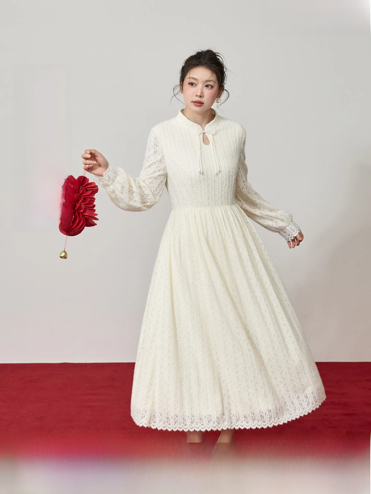 

Синее кружевное платье-миди большого размера в китайском стиле, новое, теплое, для зимы, с толстой теплой подкладкой, для ношения под одеждой