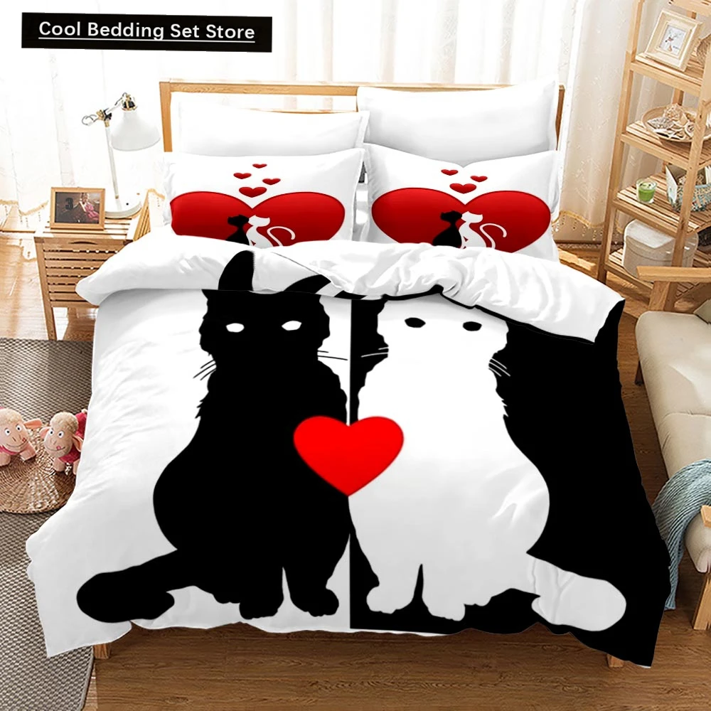 

Cartoon Couple King Queen Duvet Cover Valentine's Day Theme Bedding Set Romantic Red Love Heart 2/3 Pcs Polyester Quilt Cover