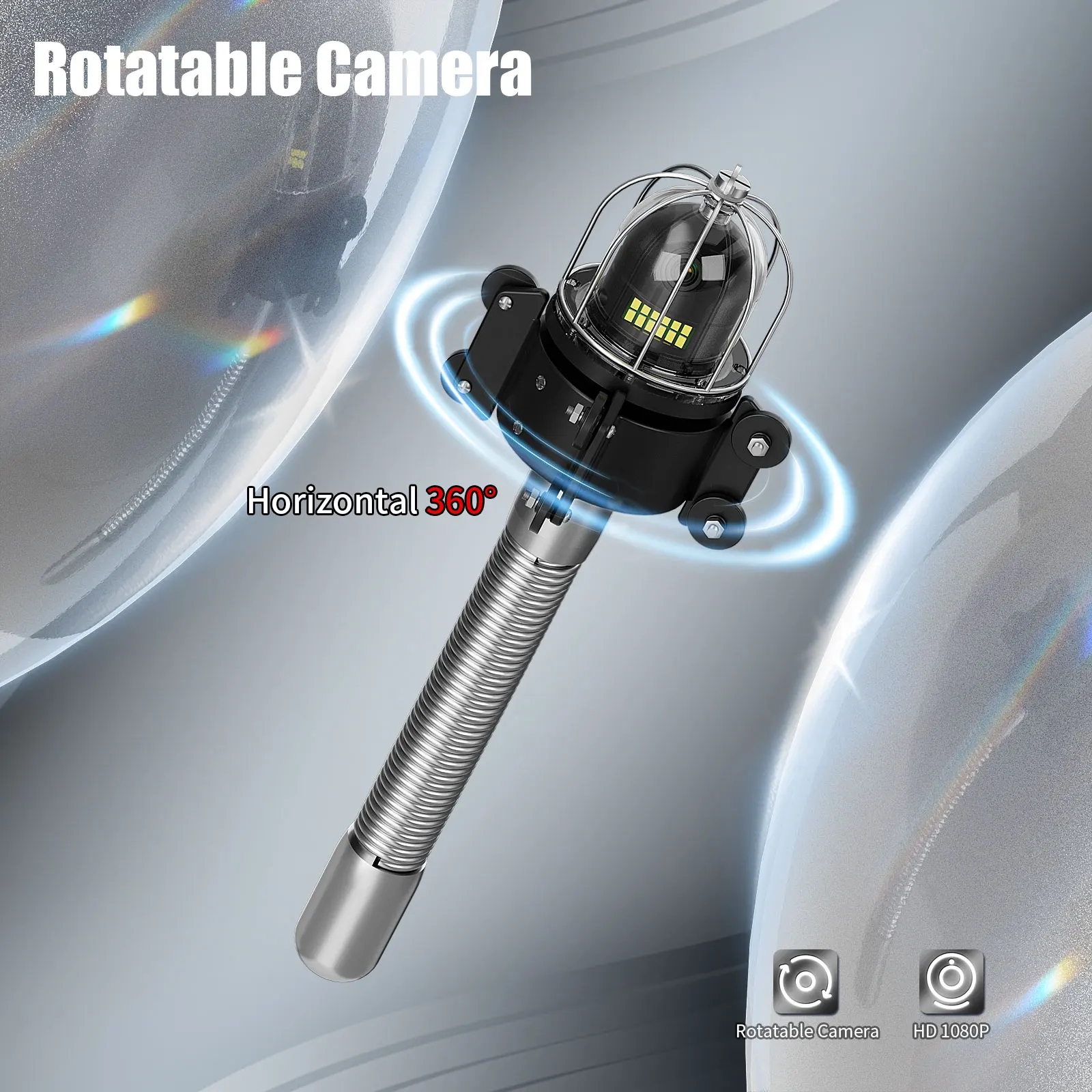 60 ملم 360 ° رأس كاميرا فحص المجاري الدوارة AHD 1080P مع 12 قطعة مصابيح LED مميزة، IP68 مقاومة للماء لأنبوب 150-600 مم #1