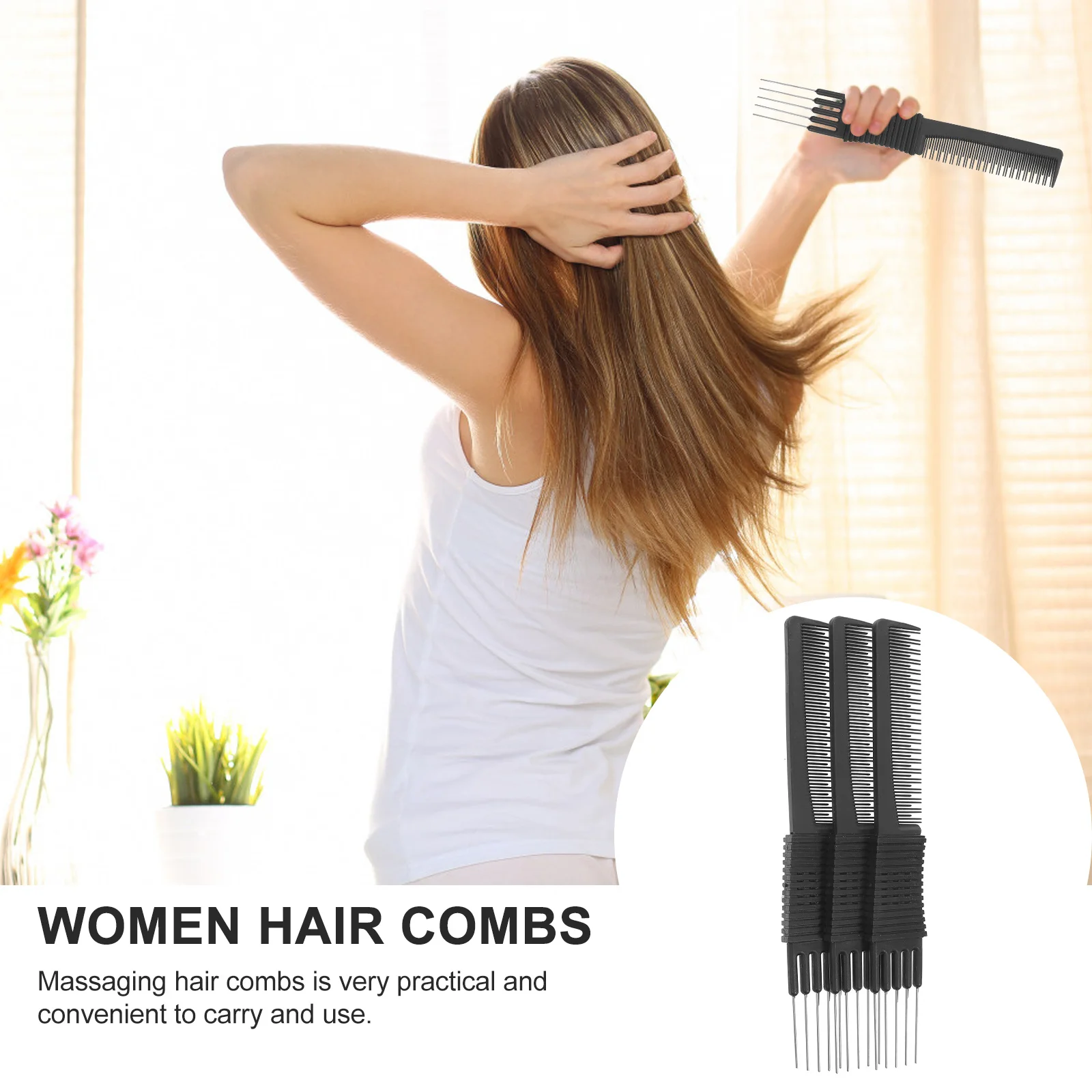 

3Pcs Hair Comb Black Carbon Fiber Anti-Static Rat-Tail Steel Wire Combs Multifunction Hairdressing Tools Hair Comb