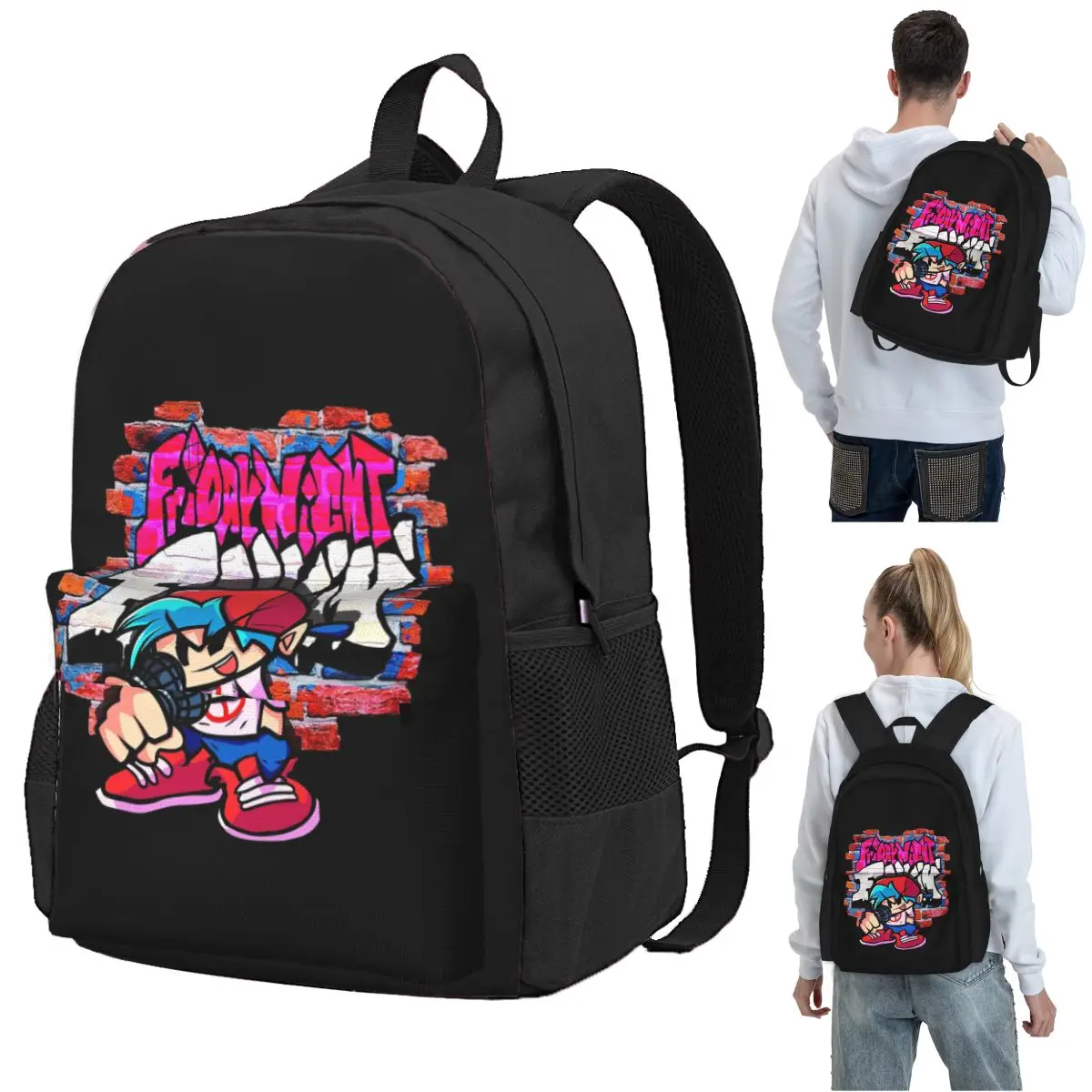 BoyFriend FNF. Brick Wall Backpack Student BookBag Kids School Bag Computer Shoulder Bags for Boys Girls
