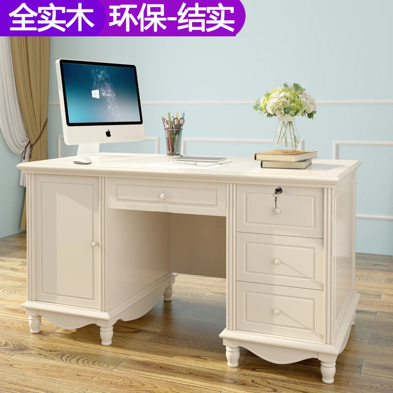 

All solid wood desk, student home computer desk, desktop white study furniture