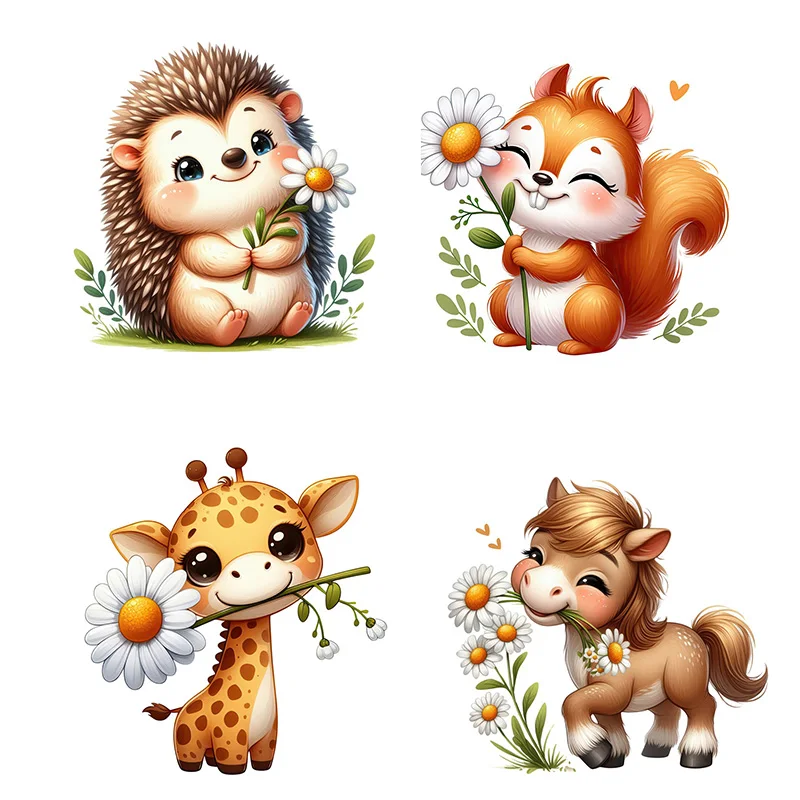 Cute Animals with Flower in Mouth Wall Decals - Self-Adhesive Stickers for Living Room, Bedroom, Bathroom, Fridge,Window