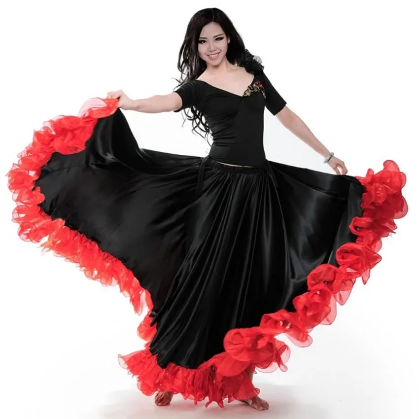 Performance Belly Dance Costumes Ruffle Lace Dress Team Performance Fashion Plus Size Gypsy Style Female Spanish Flamenco Skirt