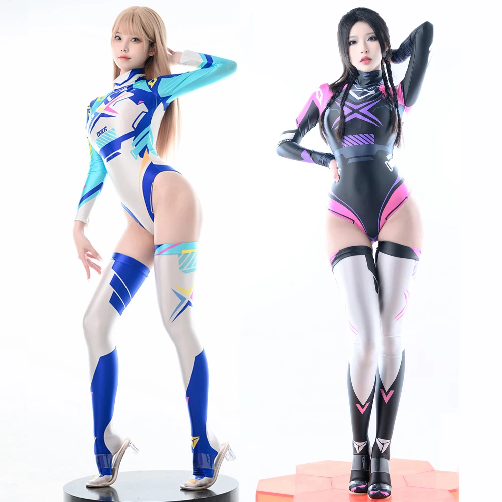 

Women's Japanese Satin Glossy High Neck Leotards Print Cosplay Costume Bodysuit+Stockings Swimsuits Long Sleeves Outfits Tights