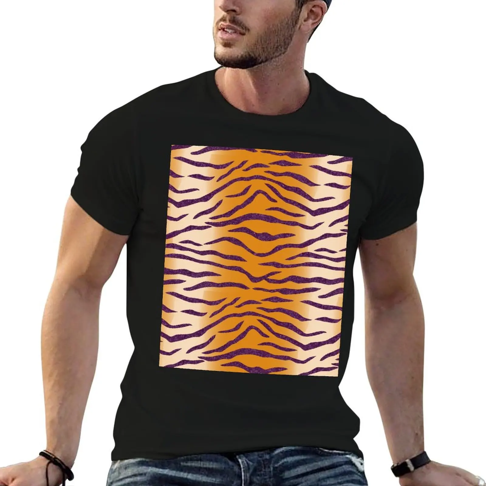 

anime 100% oversize Stripes tshirt T-Shirt shirts LSU Tiger t 2 cotton