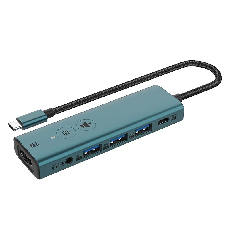 with HDMI to Type C Converter 6 Ports USB C Hub PD 100W Charge Dock USB3.0 Disk Reader Cable Splitter Audio Micro Extend Adapter