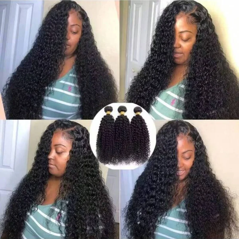 3 пучка Кудрявые вьющиеся человеческие волосы 15А Бразильские девственные влажные и волнистые 1/3/4 Наращивание человеческих волос с двойным утком 32-дюймовые вьющиеся пучки