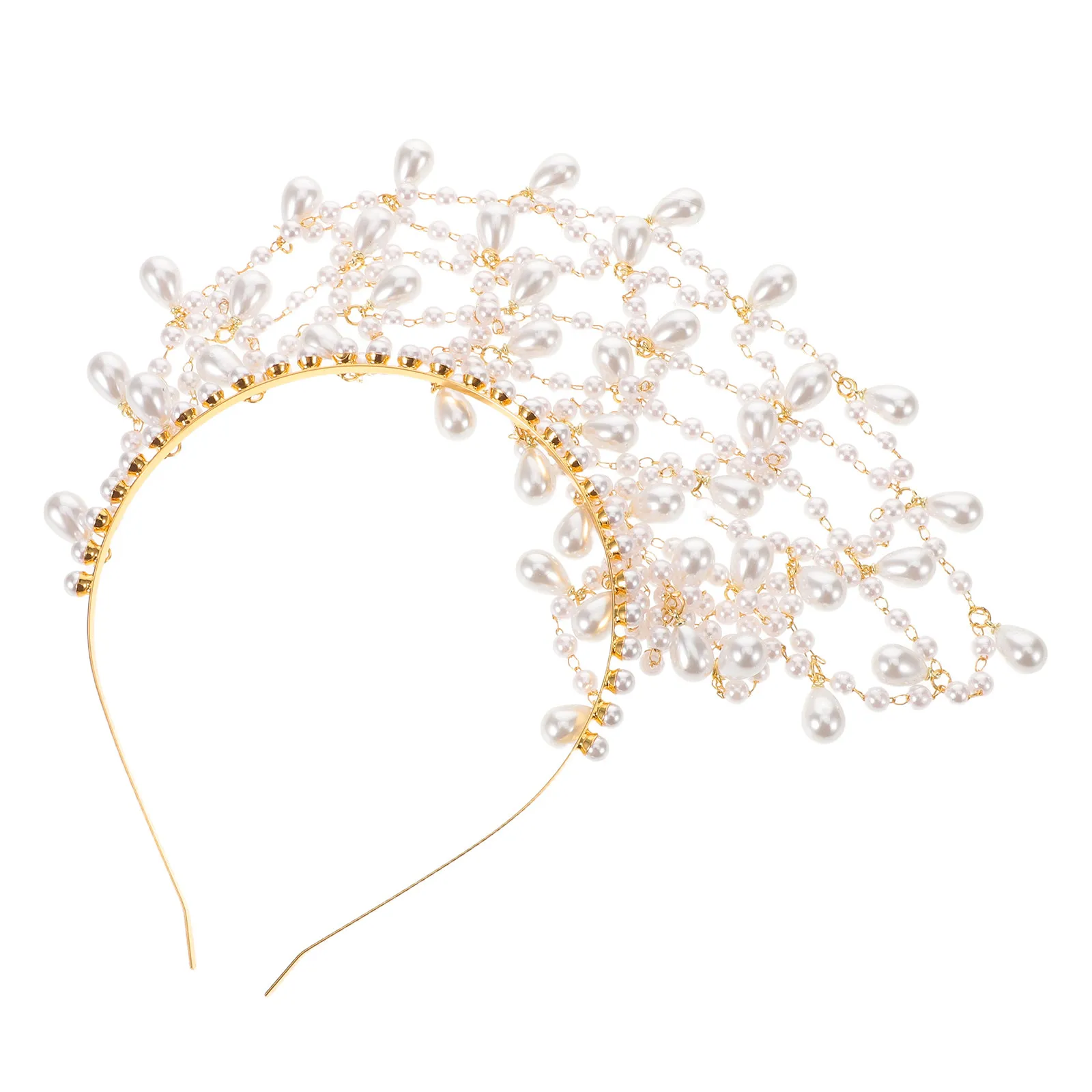 

Bohemian Pearl Headband Mesh Faux Pearl Hair Band for Women Vintage-Inspired Bridal Headwear Festival Wedding Guest Party Casual