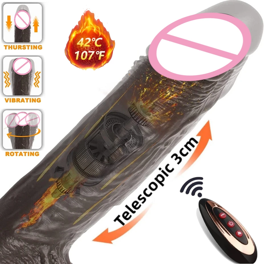 Thrusting Dildo Vibrator  with Swing&Heating Brown Realistic Dildo 10 Vibrations Strong Suction Cup for G Spot Anal Play