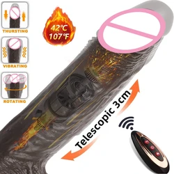 Thrusting Dildo Vibrator  with Swing&Heating Brown Realistic Dildo 10 Vibrations Strong Suction Cup for G Spot Anal Play