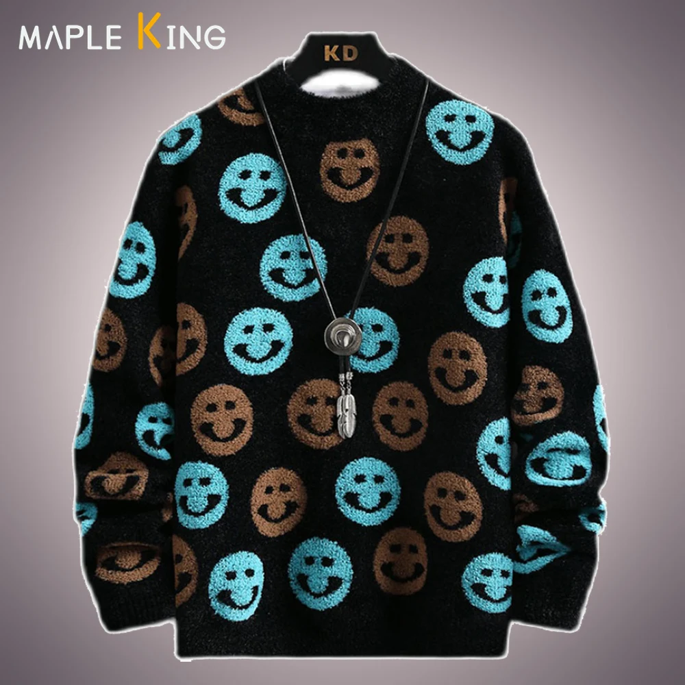 

Funny Smile Printed Long Sleeved Sweaters Men Tops Autumn Winter Hip Hop Casual Mens Pullovers Christmas Sweater Knit Jumper 3XL