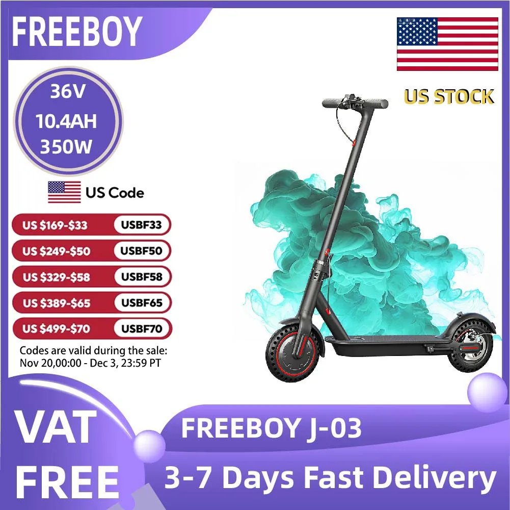 

FREEBOY J-03 Adult Electric Scooter 350W Motor 36V 10.4AH Folding E-Scooter 8.5 Inch Tire City eScooter