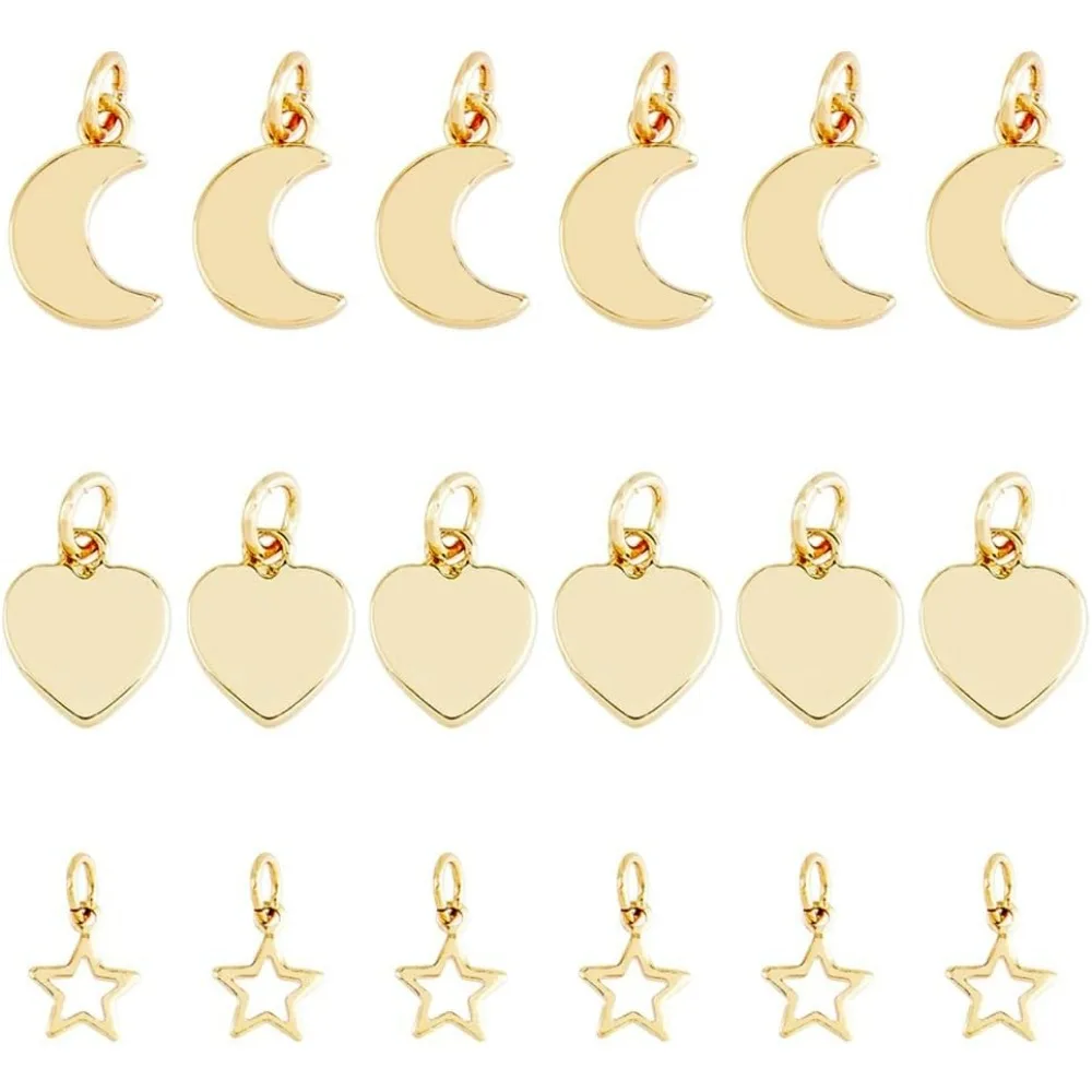 

24Pcs 3 Styles Star Moon Pendants Heart Pendants Star Charms for DIY Bracelet Necklace Earring Jewelry Making