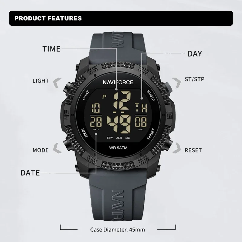 New Style NAVIFORCE Fashion Waterproof Men's Electronics Wrist Watch Sports Luminous Watches Silicone Strap Male Clocks Gifts view 4