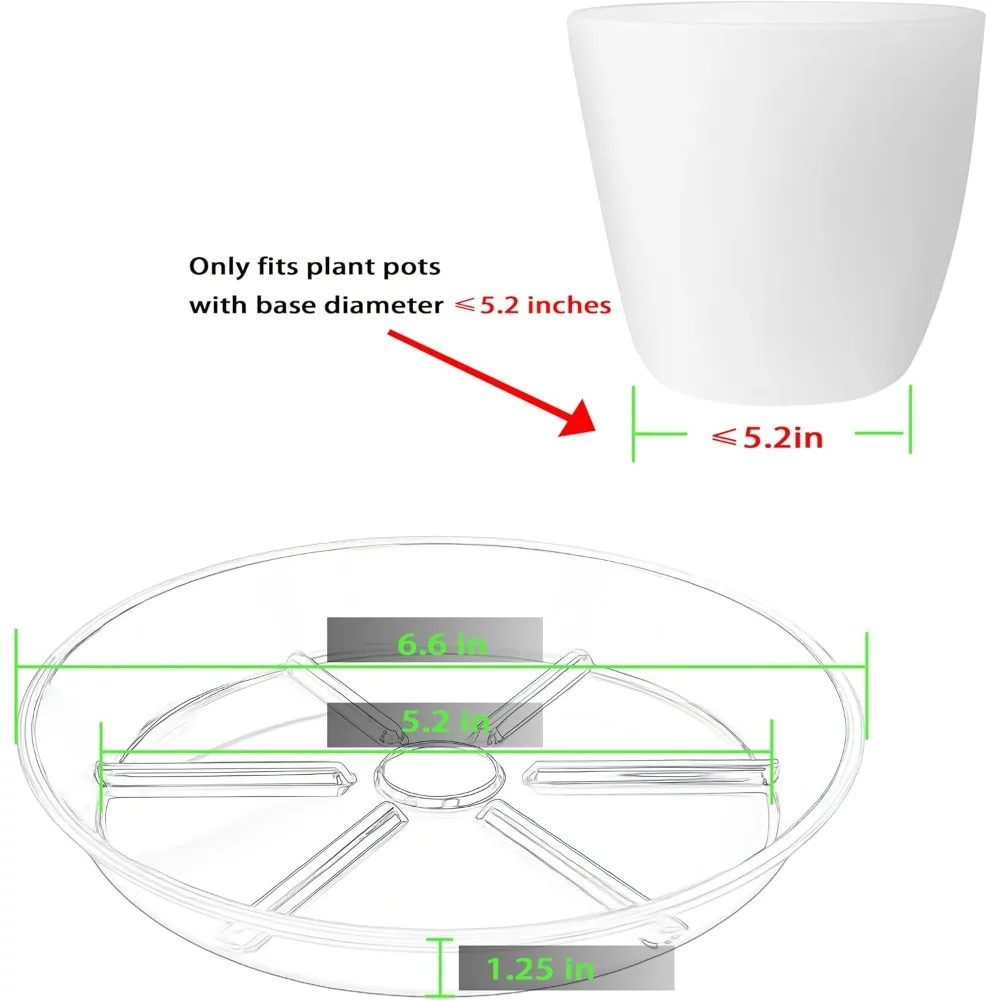 6-Pack Clear Plant Saucers, 6 Inch Drip Trays for Indoor Outdoor Potted Plants, Durable Plastic Water Catcher