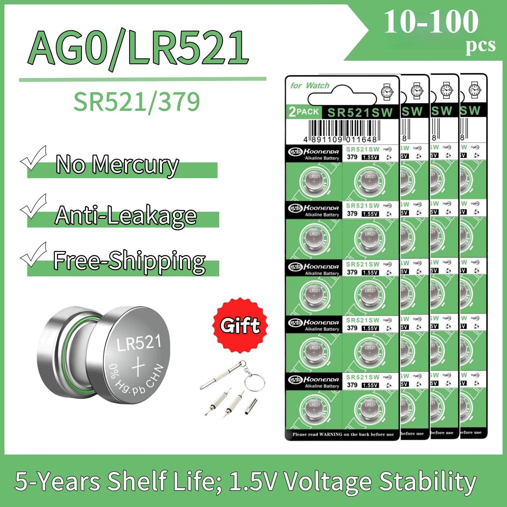 

10-100PCS LR521 AG0 Button Batteries SR521SW 379A 379 179 D379 SR63 1.5V Alkaline Button Cell Battery for Calculators Watch Toy