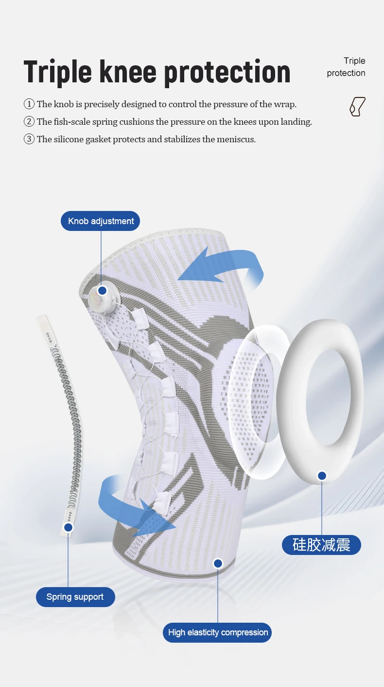 1 Stück verstellbare Kniebandage, Kompressions-Kniebandage mit Federunterstützung und Silikonpolster für Sport – Detail 2