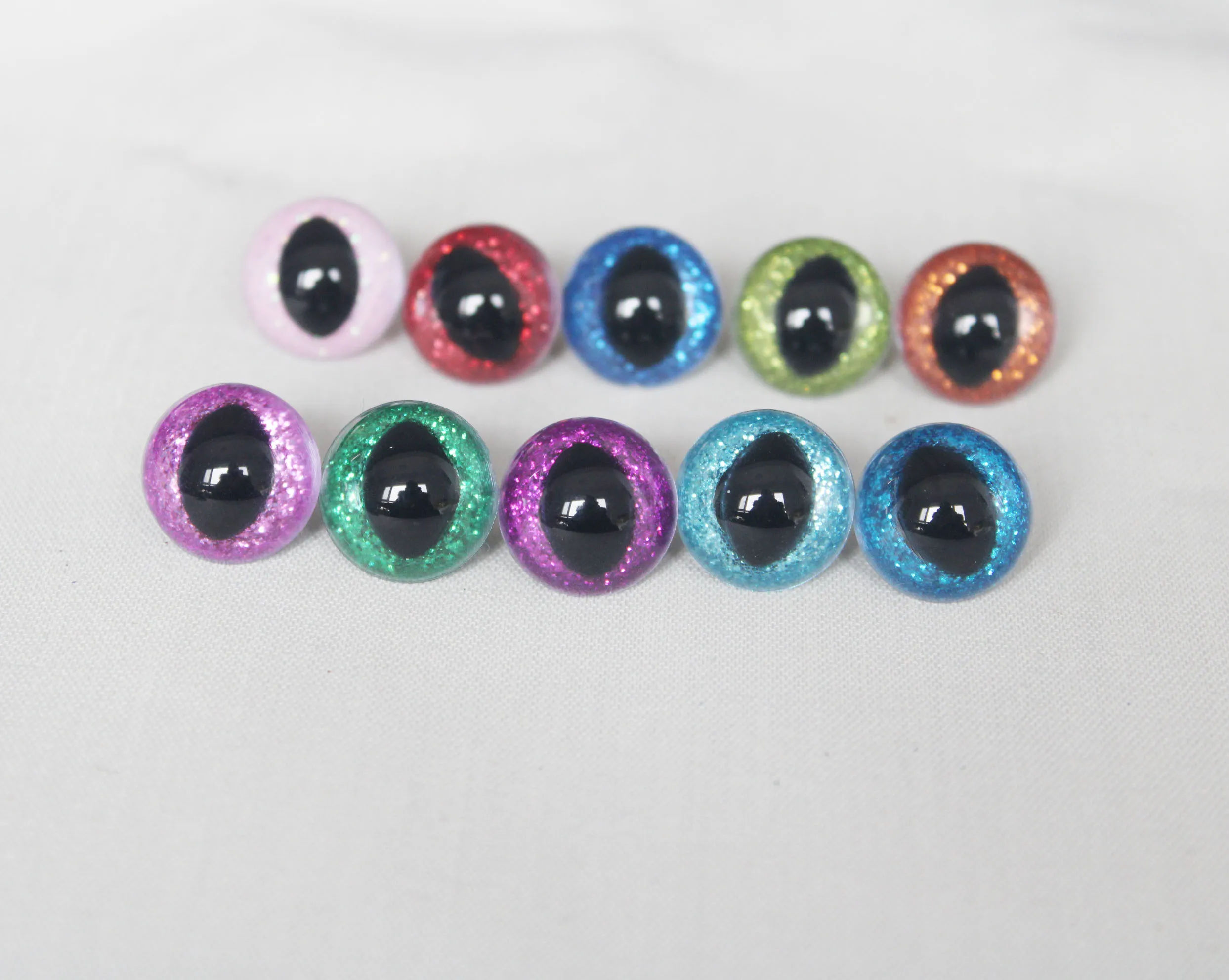 Plastic Glitter Clear Cat Eyes, Safety Toy, Opção de Cor, 10mm, 12mm, 13mm, 14mm, 15mm, 16mm, 18mm, 24mm, 30mm, + Lavadora manual