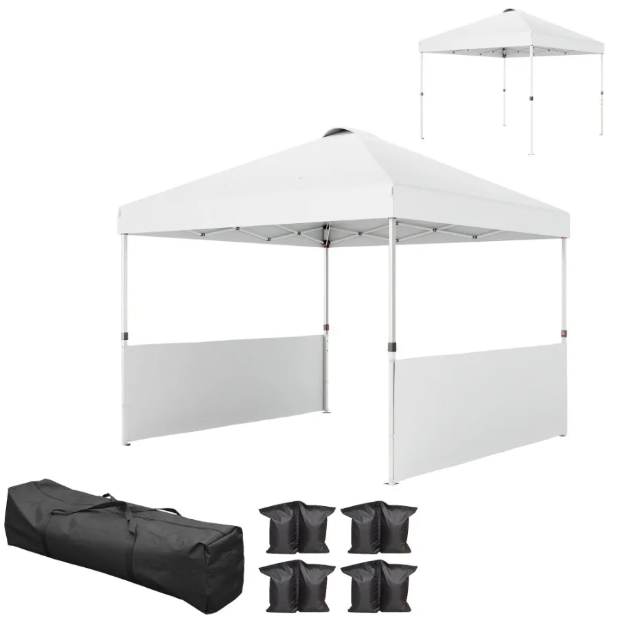 

10' x 10' Pop Up Canopy Tent with 2 Half Sidewalls UV50+ Instant Sun Shelter with Wheeled Carry Bag White