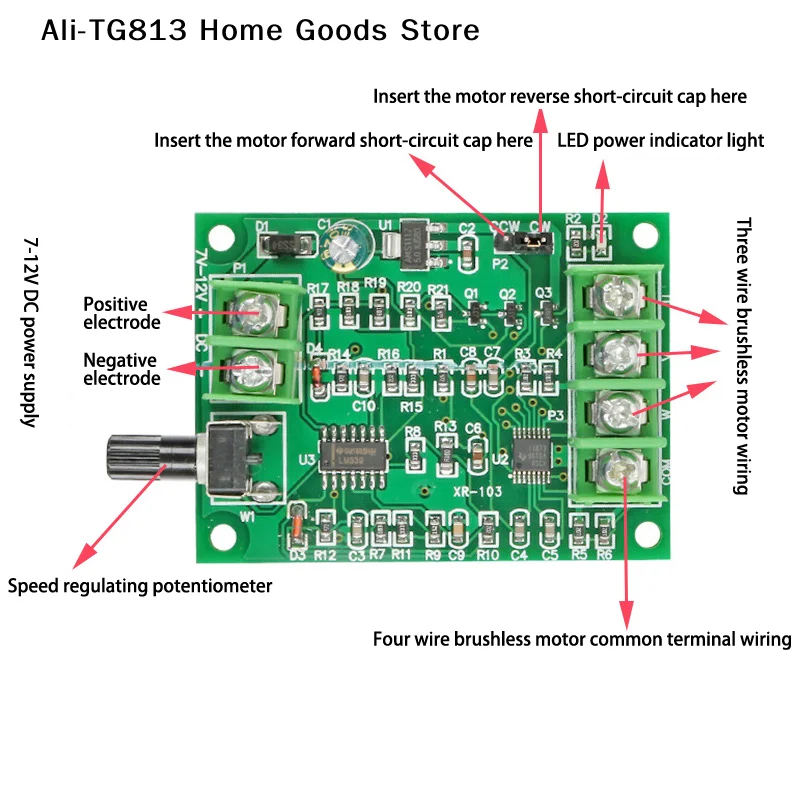 Picture 3: [TG813]Hard Drive Motor 3/4 Wire 7V-12V Brushless DC Motor Driver Controller Board With Reverse Voltage Over Current Protection