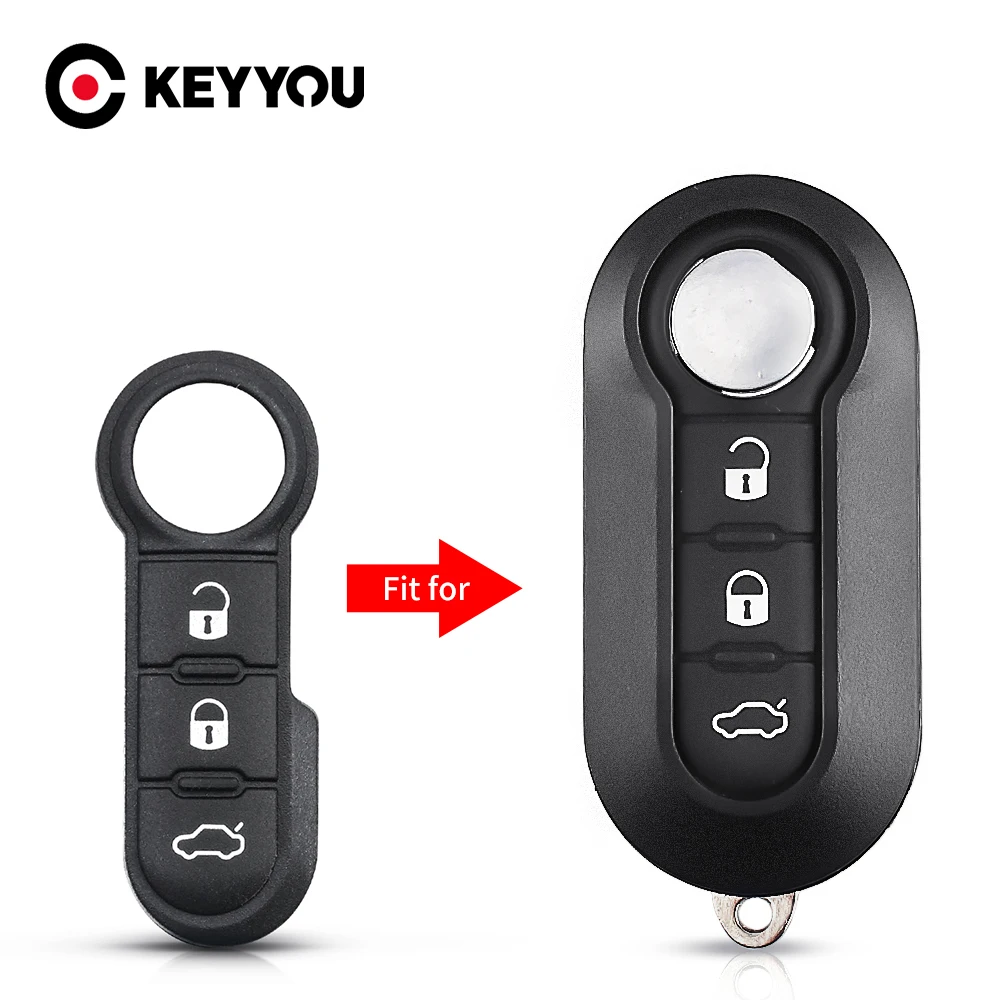 KEYYOU New Styling 3 Button Rubber Pad Fob Flip Folding Key Remote For Fiat 500 Panda Abarth Punto Remote Car Key Pad Case Cover