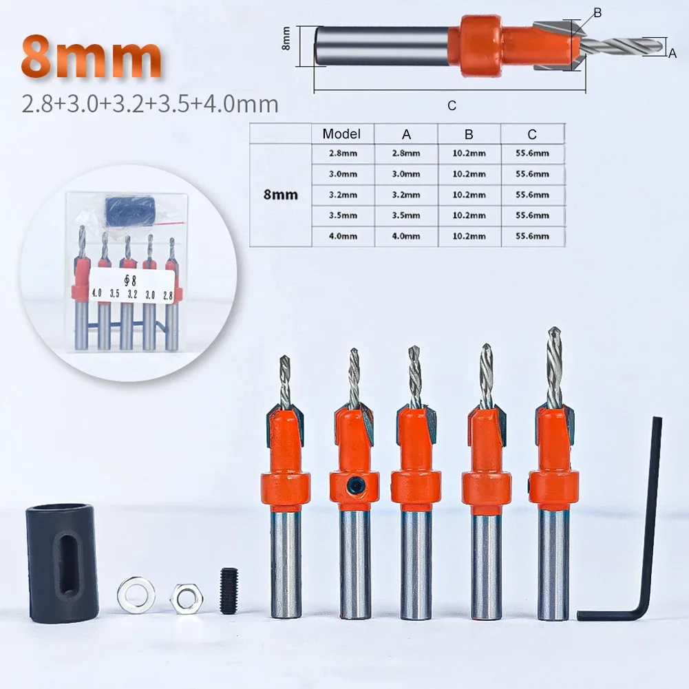 Countersink Drill Bit Collection Featuring Adjustable Center Drill and Detachable Cylinder for User Friendly Operation