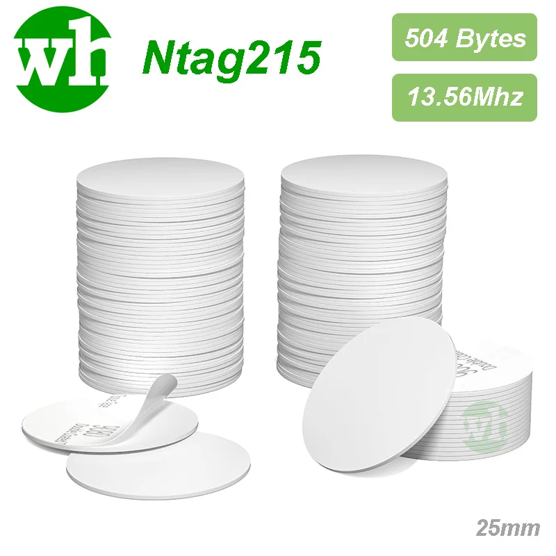 10-100Pcs/Lots Ntag215 NFC Coins Adhesive Cards 25mm (0.98in) Round Chips 504 Bytes ISO/IEC 14443 A for Mobile Phones Devices