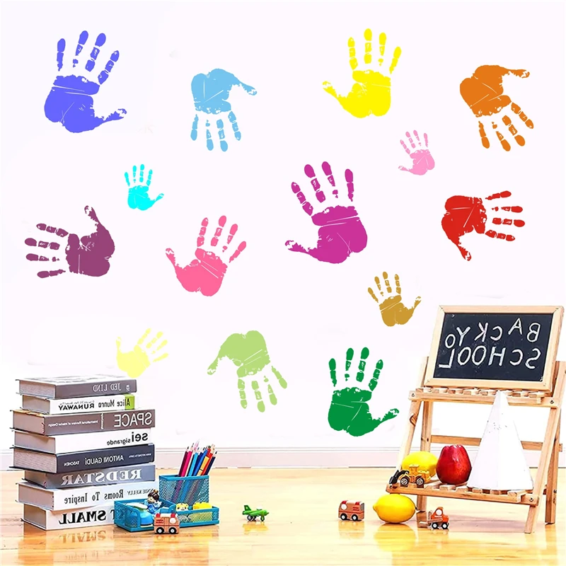 Colorful Palm Kindergarten Wall Decoration Sticker PVC Self-adhesive Watercolor Handprint Cartoon Wall Sticker 45x30cm