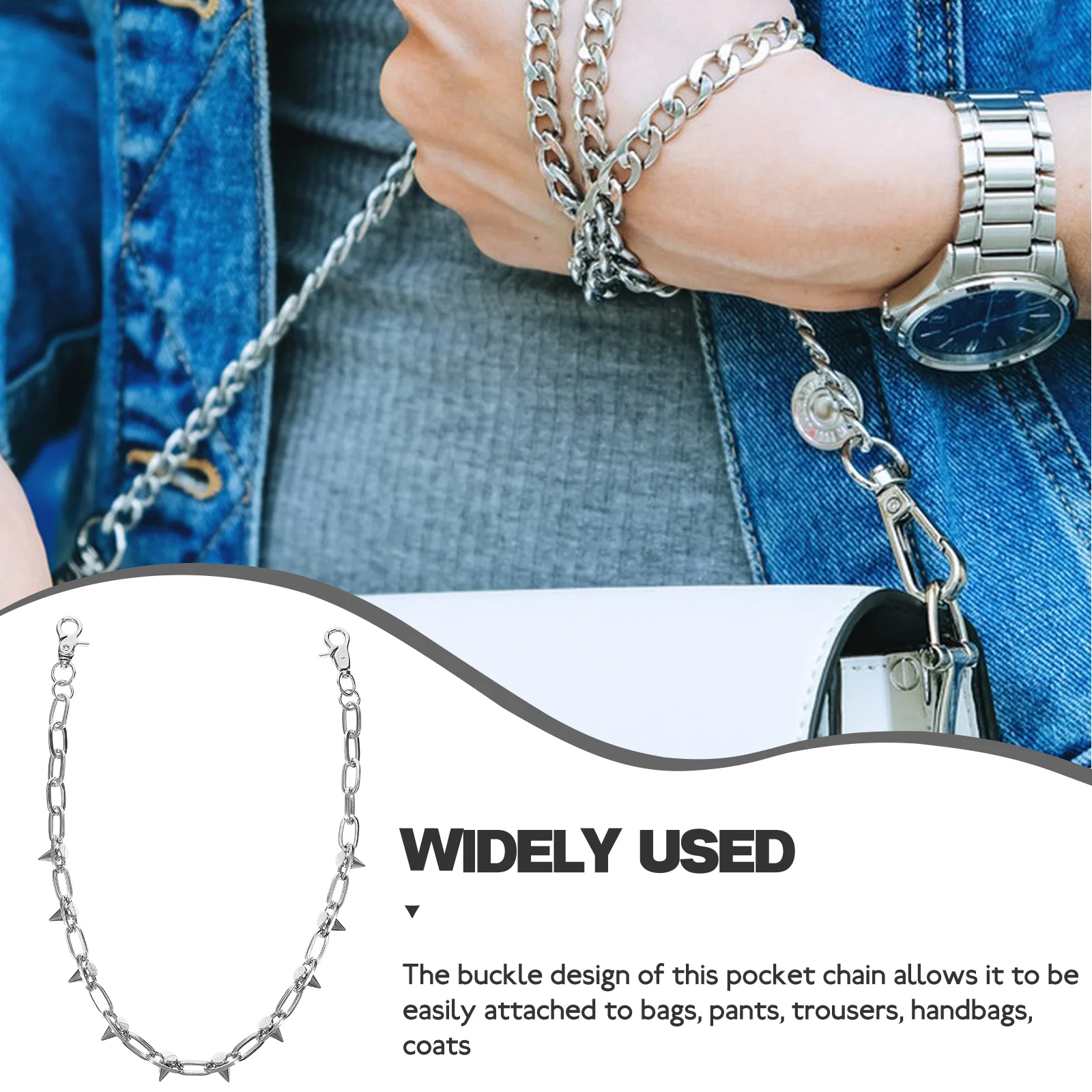 

Rivet Waist Chain Detailed Craftsmanship Durable Punk Fashion Belt Chains Decorative Jeans Trousers For Men Women Multipurpose
