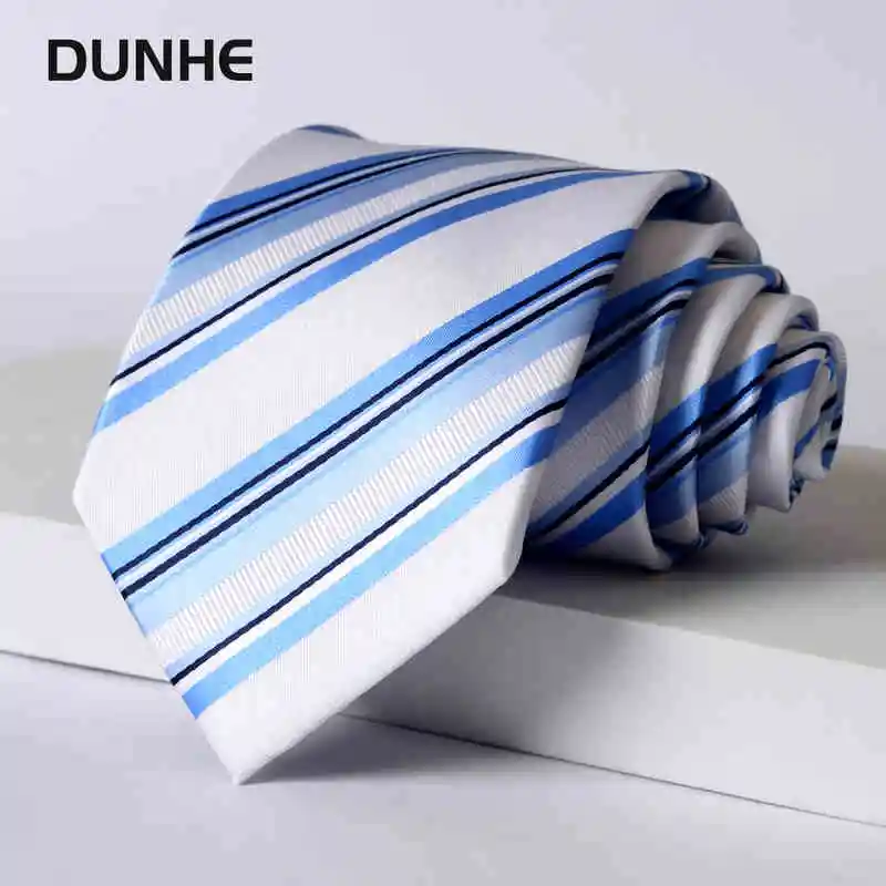 高品質クリアスカイブルーストライプネクタイメンズジャカードレトロビジネス宴会ドレスアクセサリー-8-センチメートル幅手作り結び目ネクタイ