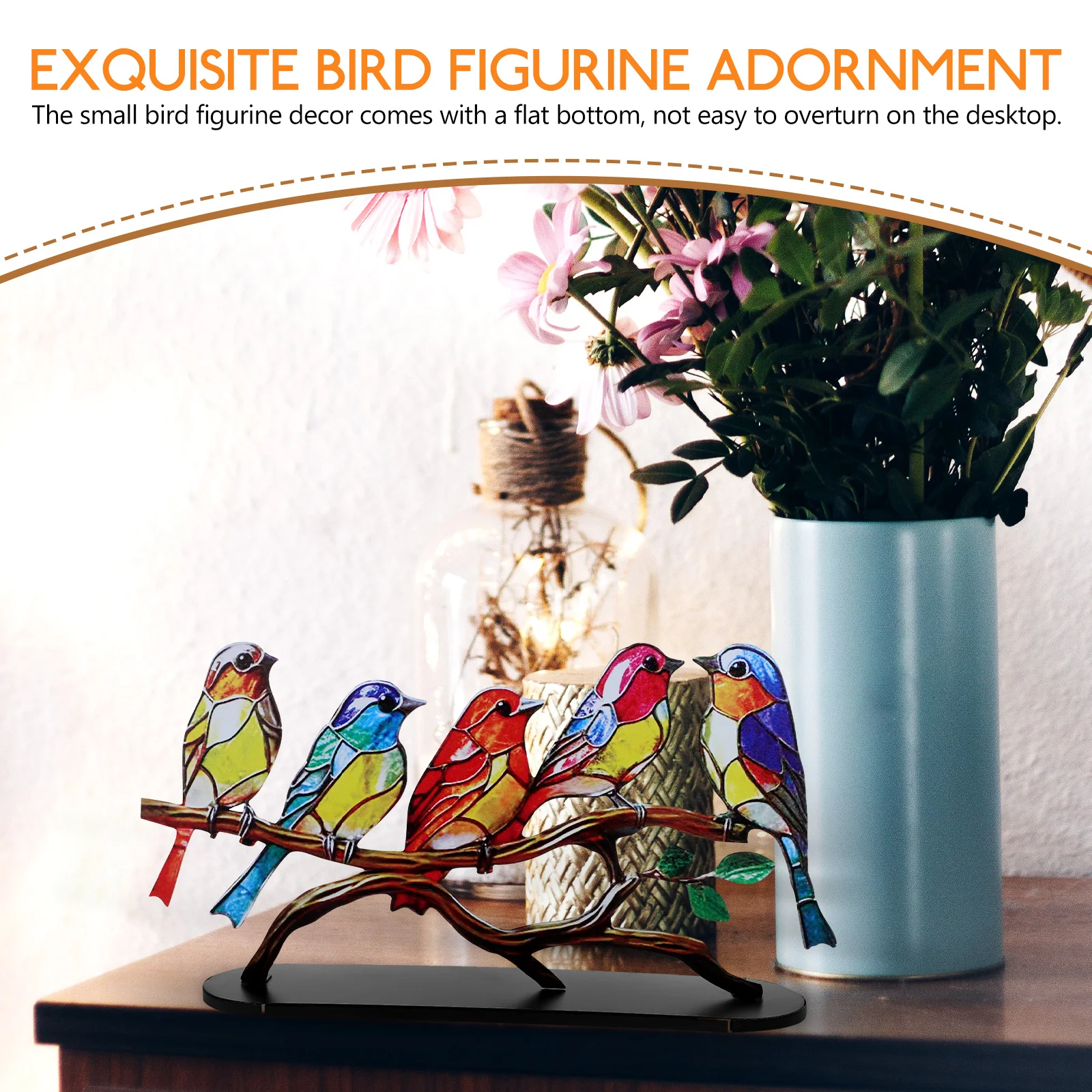 Colorful Bird Statue Metal Craft Decor Birdfeeder Birds on The Branch Garniture Bedroom for Couples Iron Figure Home Birdbath